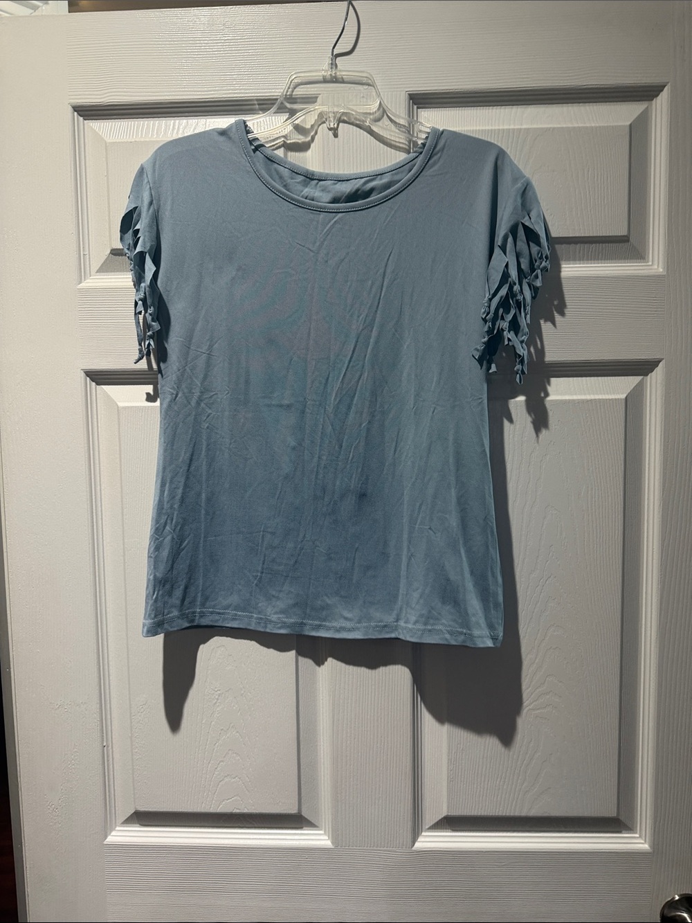 Light Blue Short Sleeve Tee with Knotted Sleeve Detail